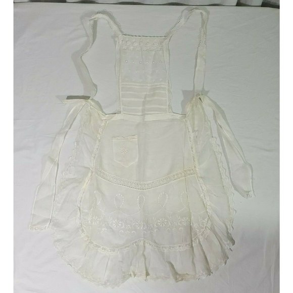 Vintage Other - Dainty Mid Century Beige Embroidered Full Vintage Apron Sheer 37" length Sm/Med